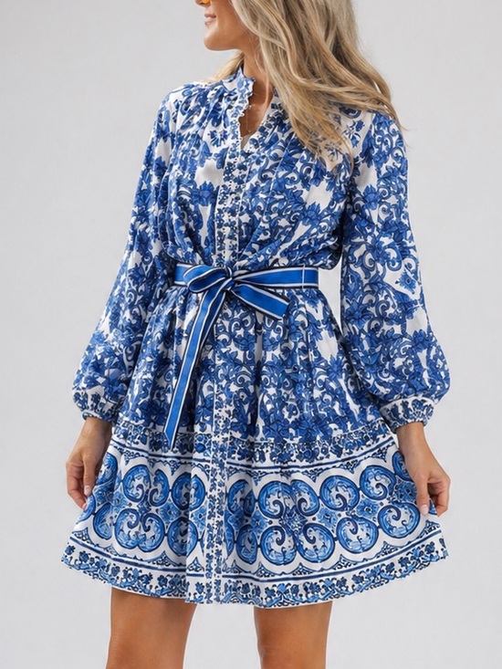 ANTONIO MELANI Dresses & Skirts - 🆕🫐Antonio Melani Brynn BlueWhite Floral Mini Dress Belted Cotton Boho Chic Size4